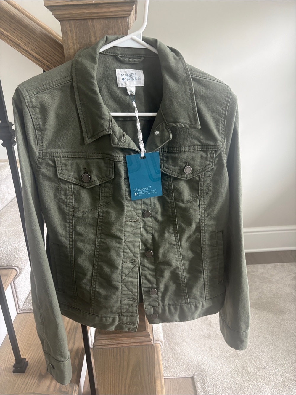 Market & Spruce Olive Green Denim Jacket with Button Front